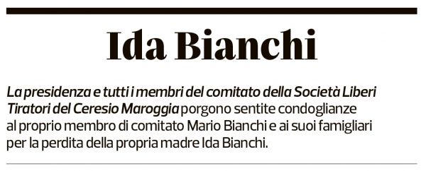 Annuncio funebre Ida Bianchi