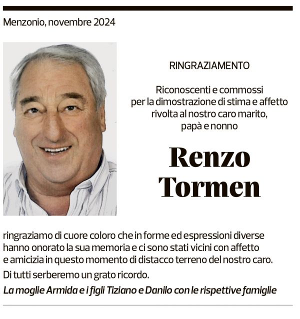 Annuncio funebre Renzo Tormen