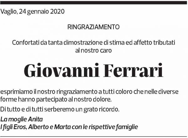 Annuncio funebre Giovanni Ferrari