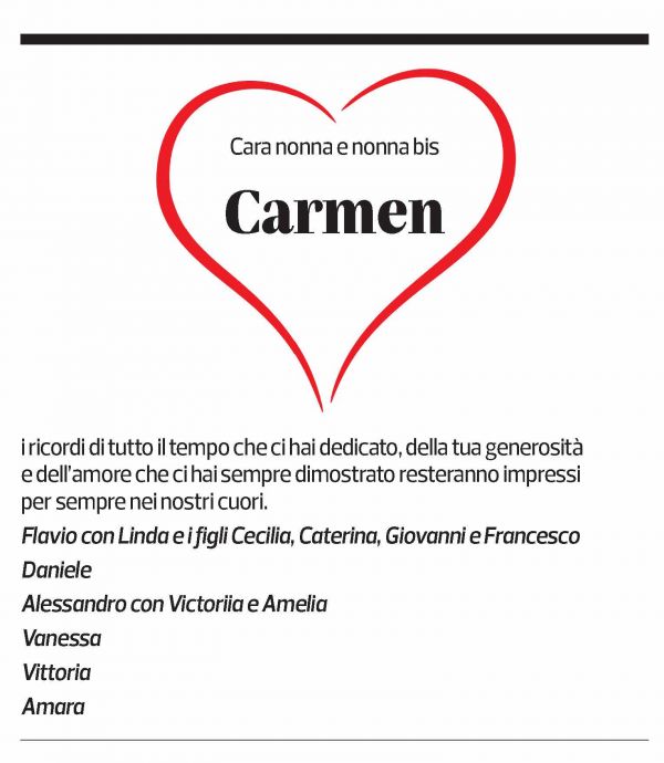 Annuncio funebre Carmen Taiana Casanova