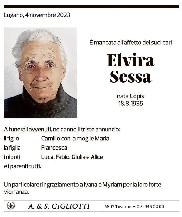 Annuncio funebre Elvira Sessa