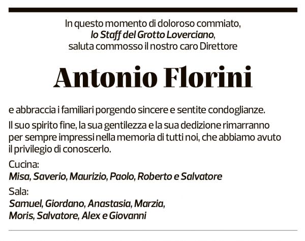 Annuncio funebre Antonio Florini