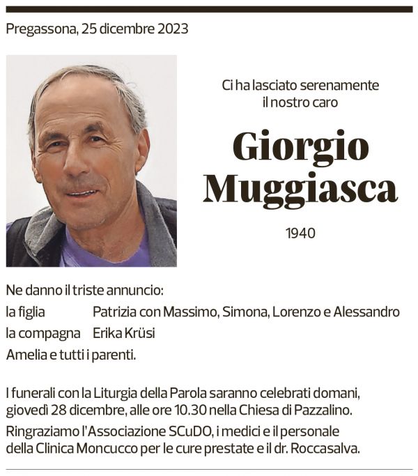 Annuncio funebre Giorgio Muggiasca