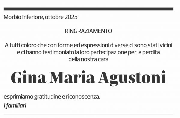 Annuncio funebre Gina Maria Agustoni