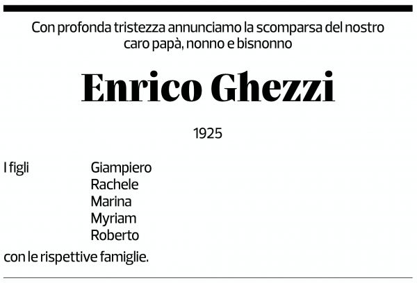 Annuncio funebre Enrico Ghezzi