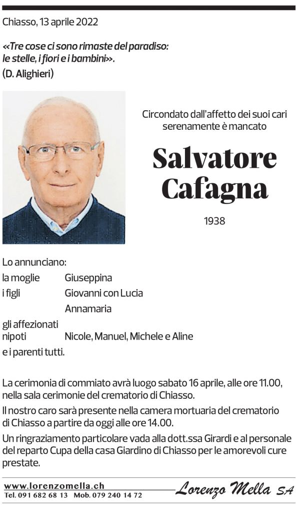 Annuncio funebre Salvatore Cafagna