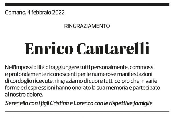 Annuncio funebre Enrico Cantarelli