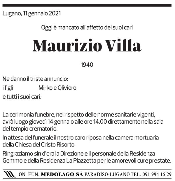 Annuncio funebre Maurizio Villa