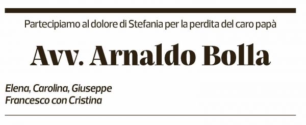 Annuncio funebre Arnaldo Bolla