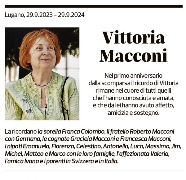 Annuncio funebre Vittoria Macconi