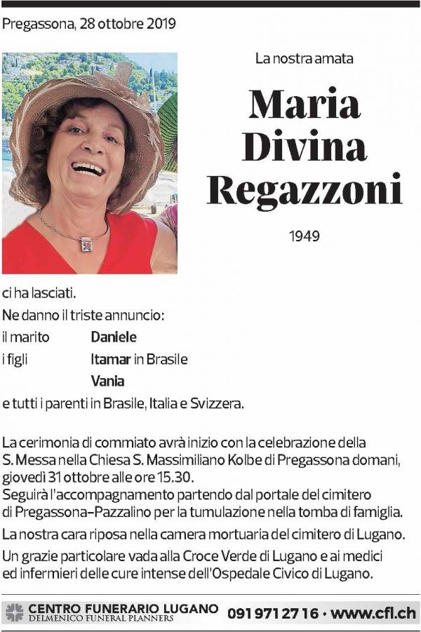 Annuncio funebre Maria Divina Regazzoni