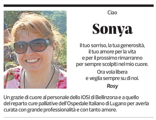 Annuncio funebre Sonya Sallustro-nosotti