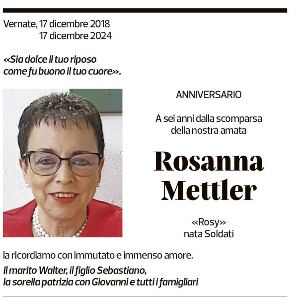 Annuncio funebre Rosanna Mettler