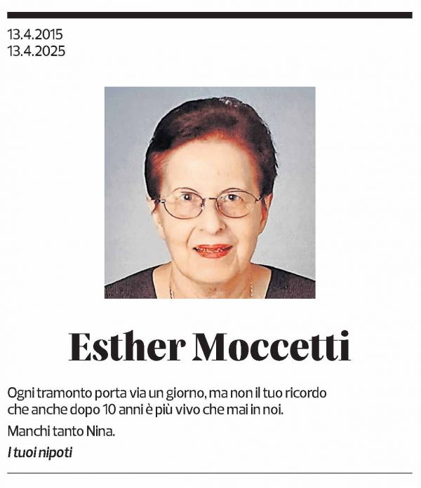 Annuncio funebre Esther Moccetti