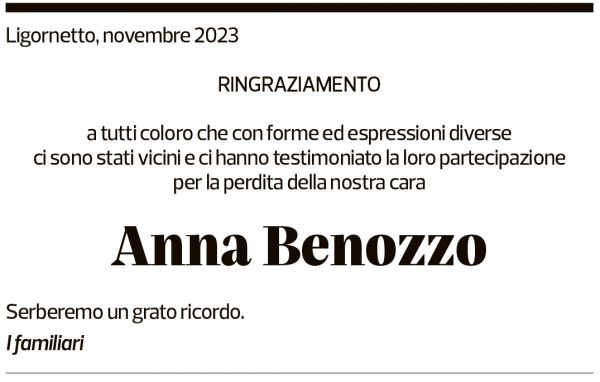 Annuncio funebre Anna Benozzo