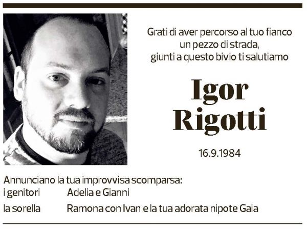Annuncio funebre Igor Rigotti