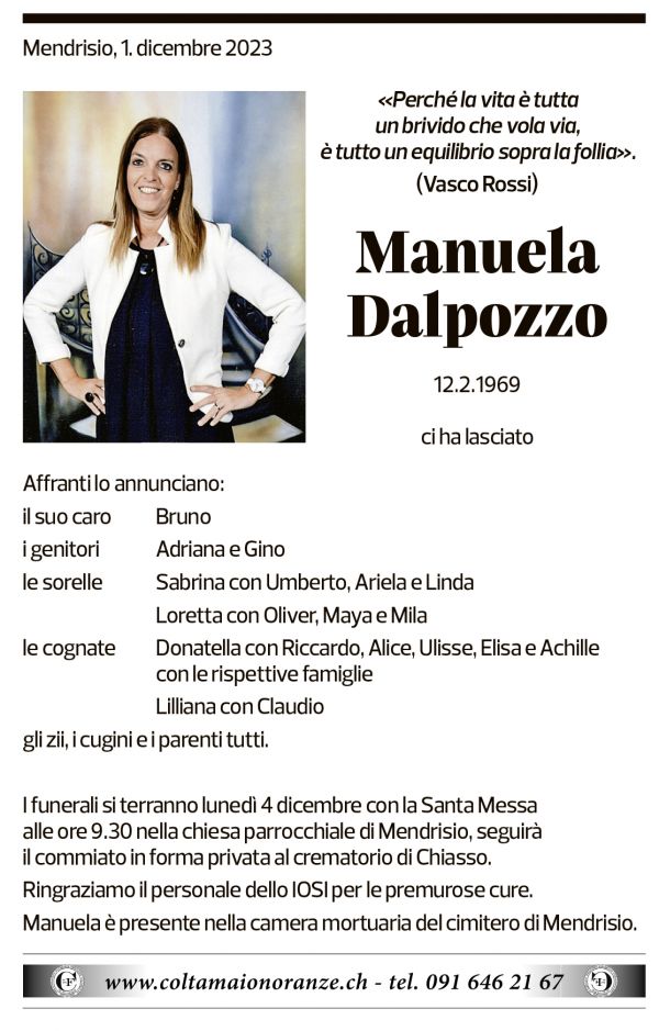 Annuncio funebre Manuela Dalpozzo