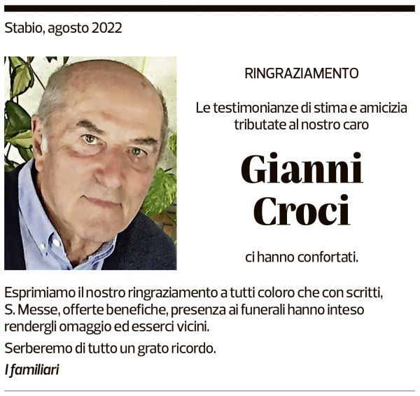 Annuncio funebre Gianni Croci