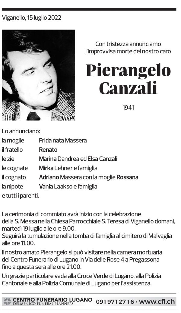 Annuncio funebre Pierangelo Canzali