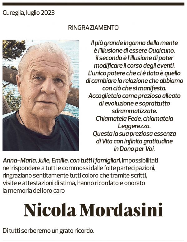 Annuncio funebre Nicola Mordasini