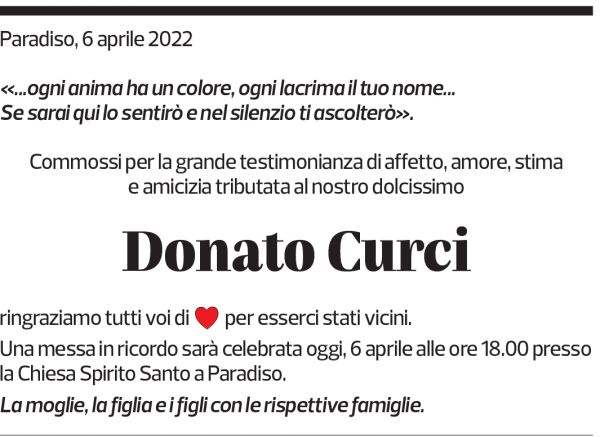 Annuncio funebre Donato Curci