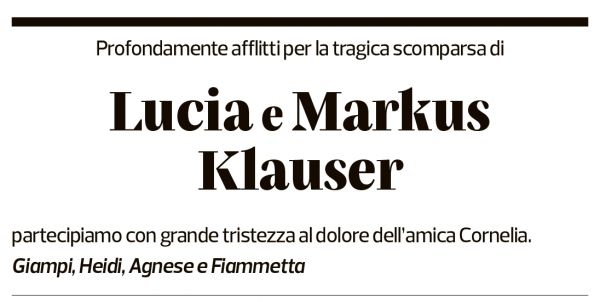 Annuncio funebre Lucia E Markus Klauser