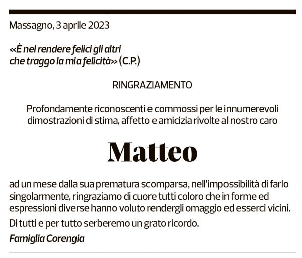 Annuncio funebre Matteo 