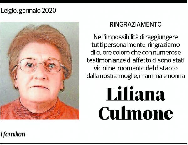 Annuncio funebre Liliana Culmone
