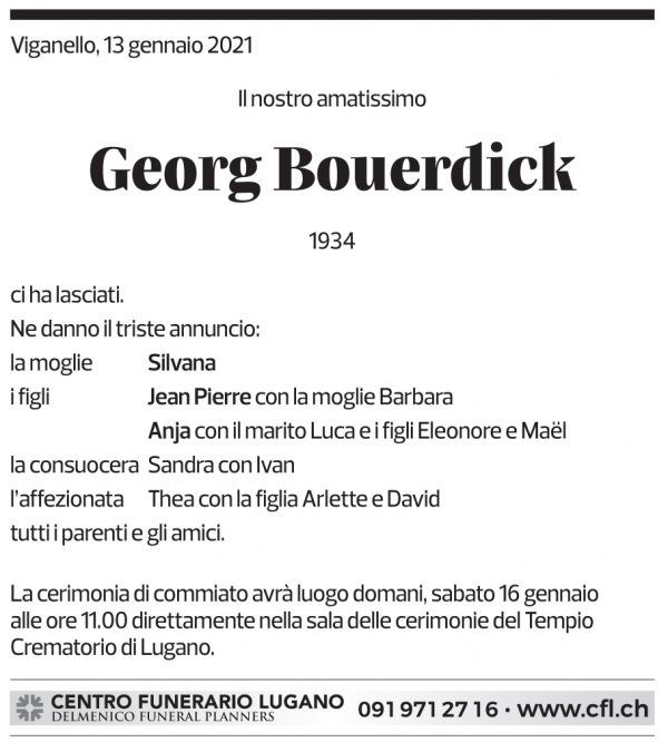 Annuncio funebre Georg Bouerdick