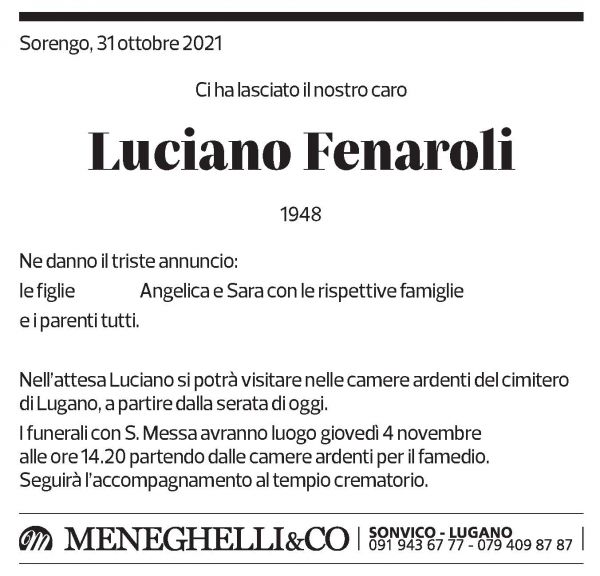 Annuncio funebre Luciano Fenaroli