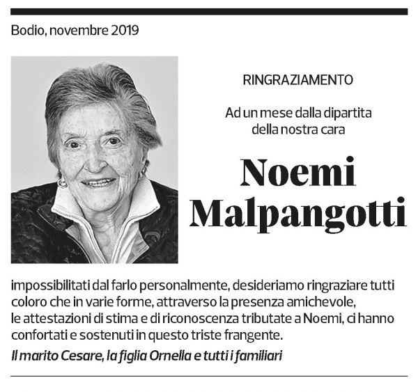 Annuncio funebre Noemi Malpangotti