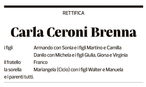 Annuncio funebre Carla Ceroni Brenna