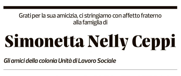 Annuncio funebre Simonetta Nelly Ceppi