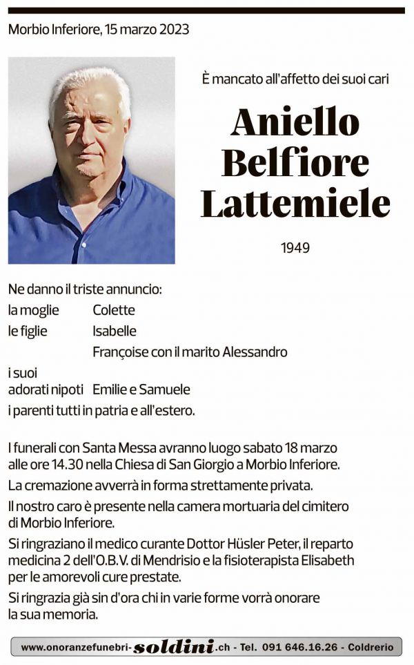 Annuncio funebre Aniello Belfiore Lattemiele