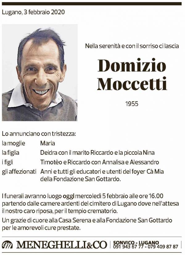 Annuncio funebre Domizio Moccetti