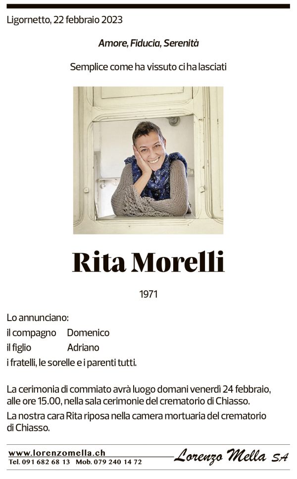 Annuncio funebre Rita Morelli