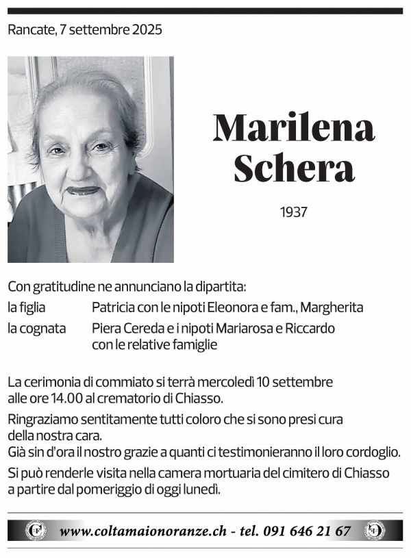 Annuncio funebre Marilena Schera