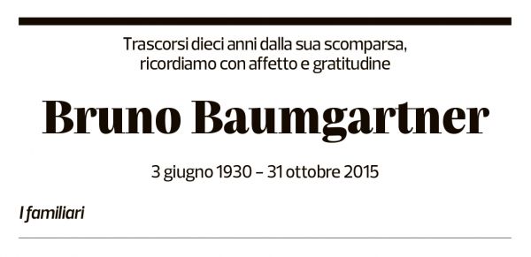 Annuncio funebre Bruno Baumgartner