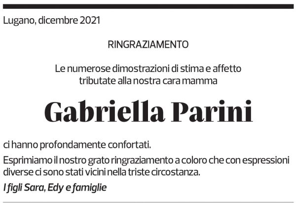 Annuncio funebre Gabriella Parini