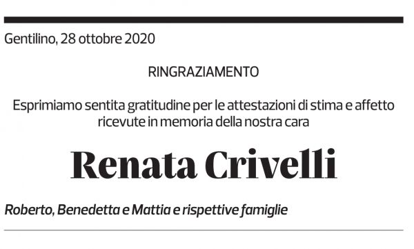 Annuncio funebre Renata Crivelli