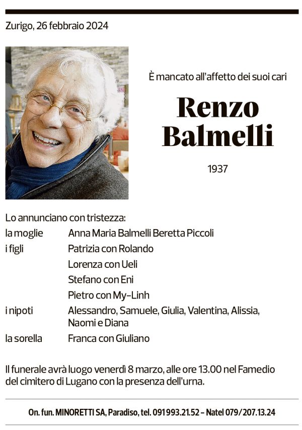 Annuncio funebre Renzo Balmelli