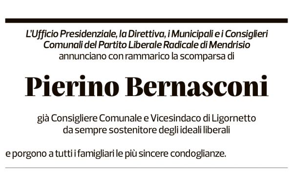 Annuncio funebre Pierino Bernasconi