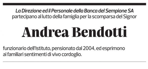 Annuncio funebre Andrea Bendotti