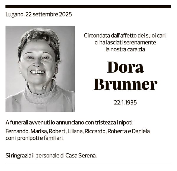 Annuncio funebre Dora Brunner