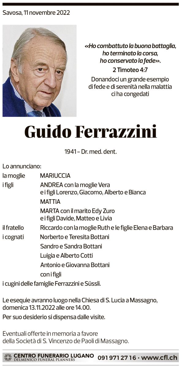 Annuncio funebre Guido Ferrazzini