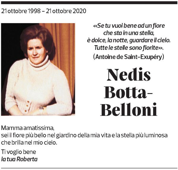 Annuncio funebre Nedis Botta-belloni