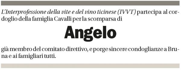 Annuncio funebre Angelo Cavalli
