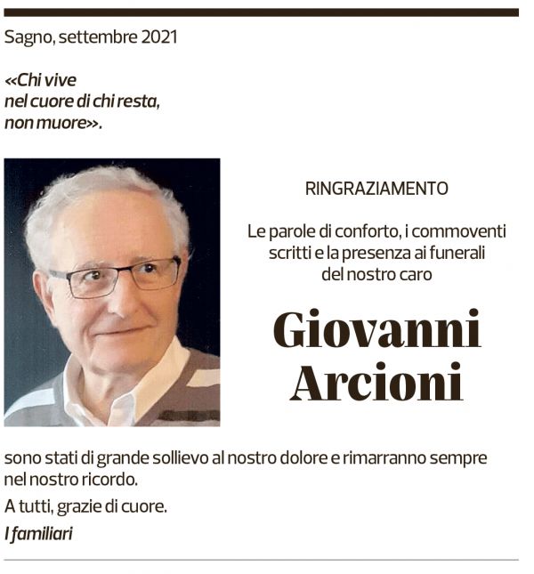 Annuncio funebre Giovanni Arcioni