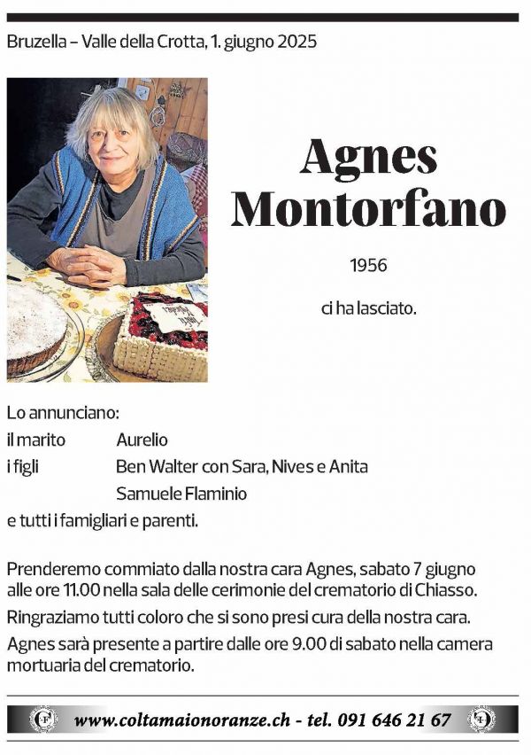 Annuncio funebre Agnes Montorfano