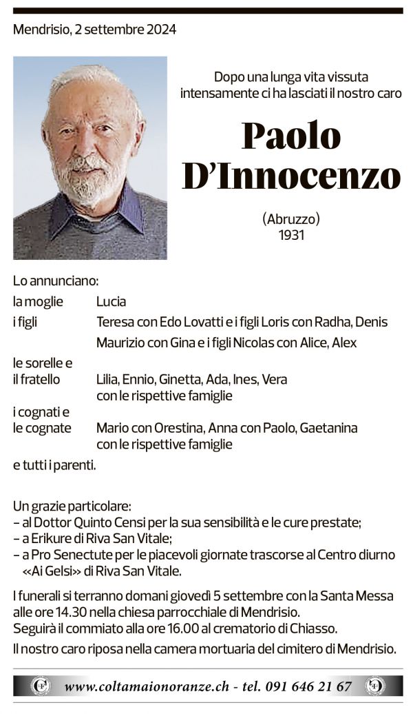 Annuncio funebre Paolo D'innocenzo